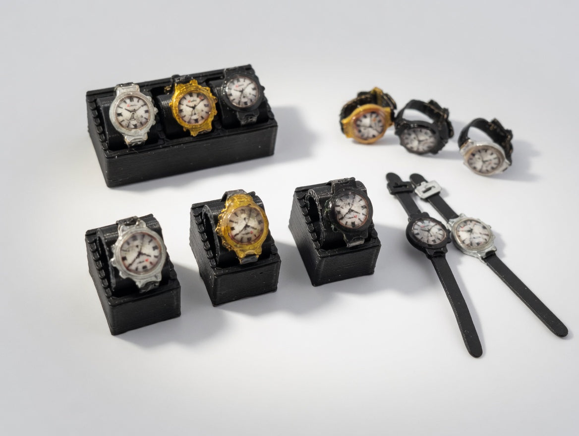 Artist Crafted 1:12 Scale Miniature Watch Collection, Luxury Dollhouse Accessory (Set of 3