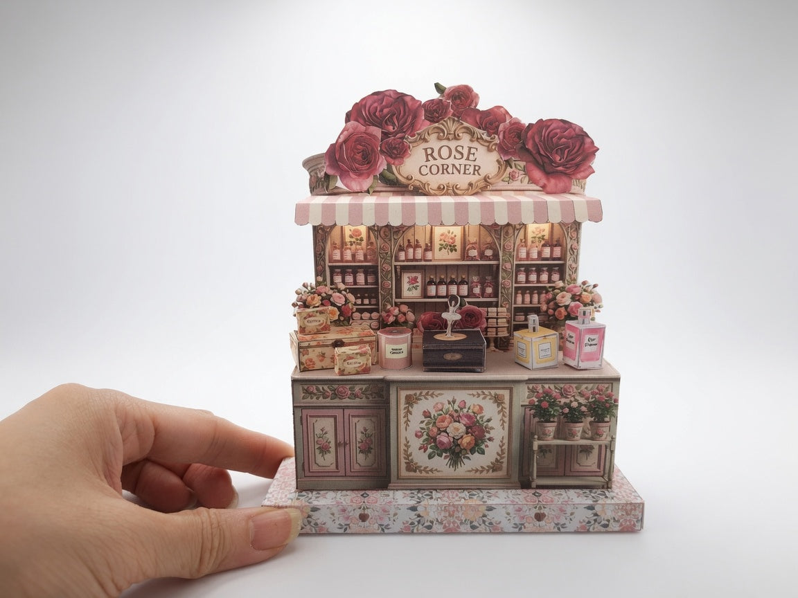 Rose Corner Perfume Boutique Diorama Kit, 3D Miniature Papercraft (PDF Download)