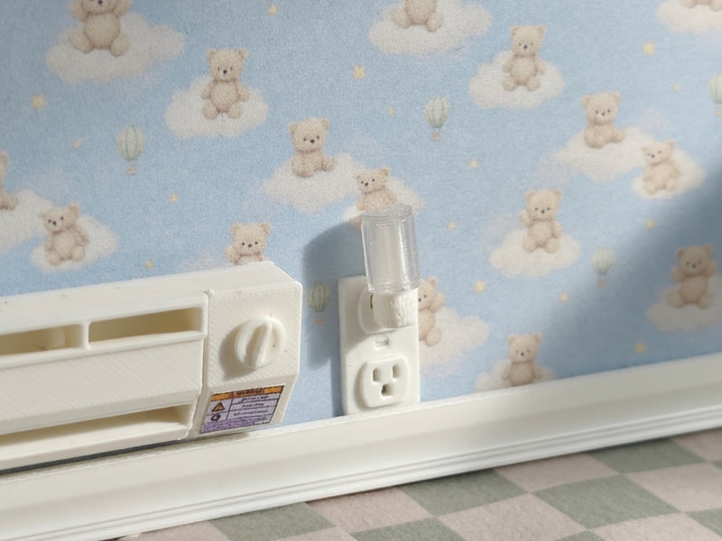 1:12 Wall Outlet with Plug-In Night Light, Tiny Electrical Socket Plate, Dollhouse Nursery Bedroom Hallway Staging Accessory, Miniature（Physical Product)