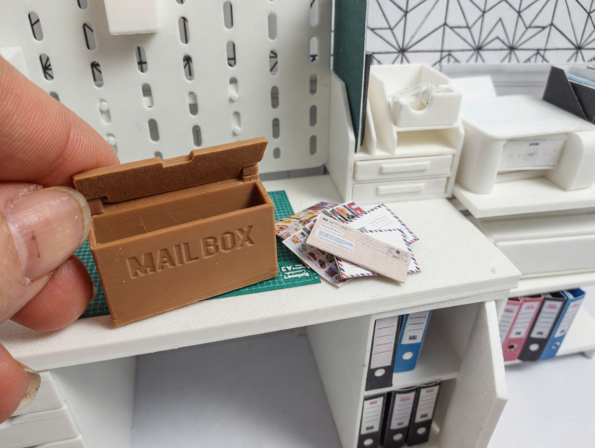 1:12 Scale Dollhouse Mailbox Set, Wall-Mounted FDM Post Box with Envelopes (Physical Product)