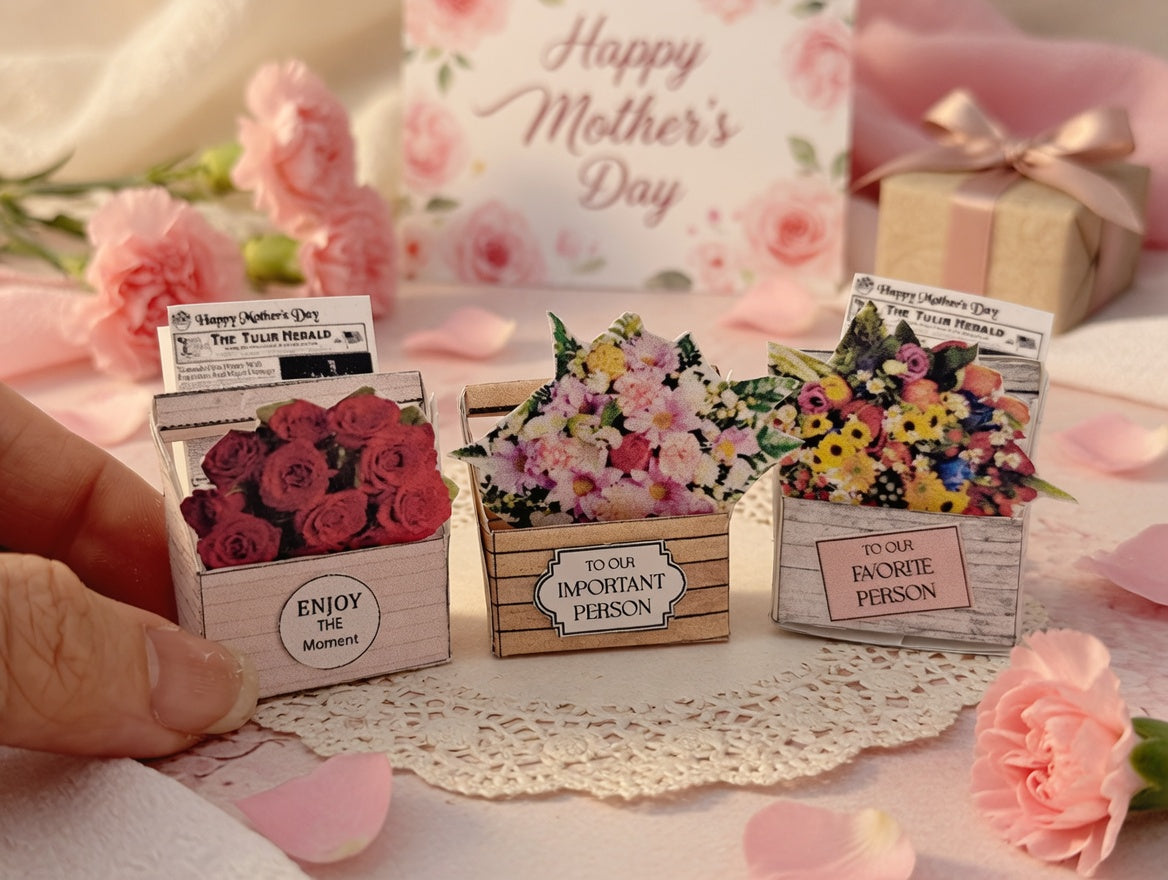 1:12 scale, Mother's day Flower basket, florist shop, gift box hamper for dollhouse  (Pdf)