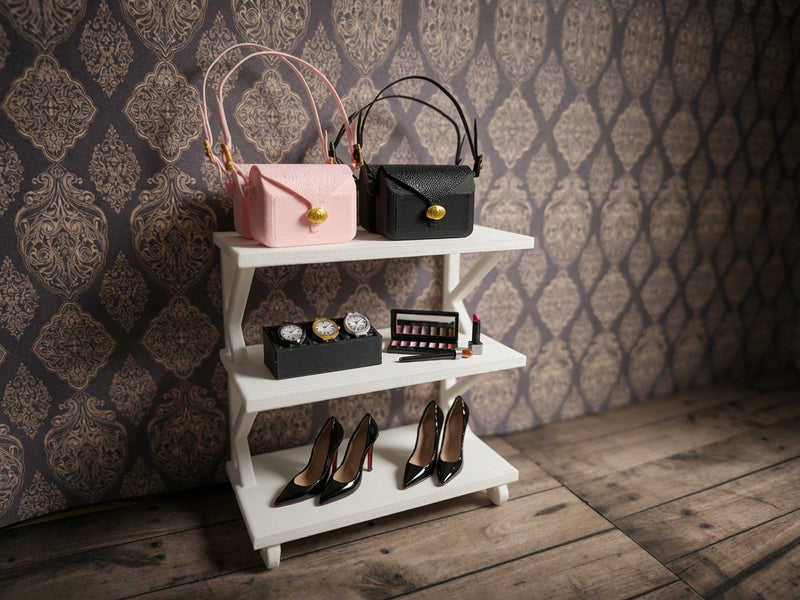 1:12 Scale Designer Handbag, Pink or Black FDM Purse, Gold Clasp, Dollhouse Prop (Physical Product)
