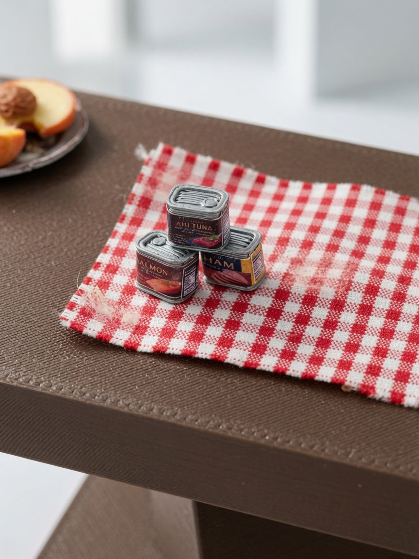 1:12 Dollhouse Miniature Can of Ham, Salmon and Tuna Tiny Can Food with Openable Lid – Physical Product | Banana Six