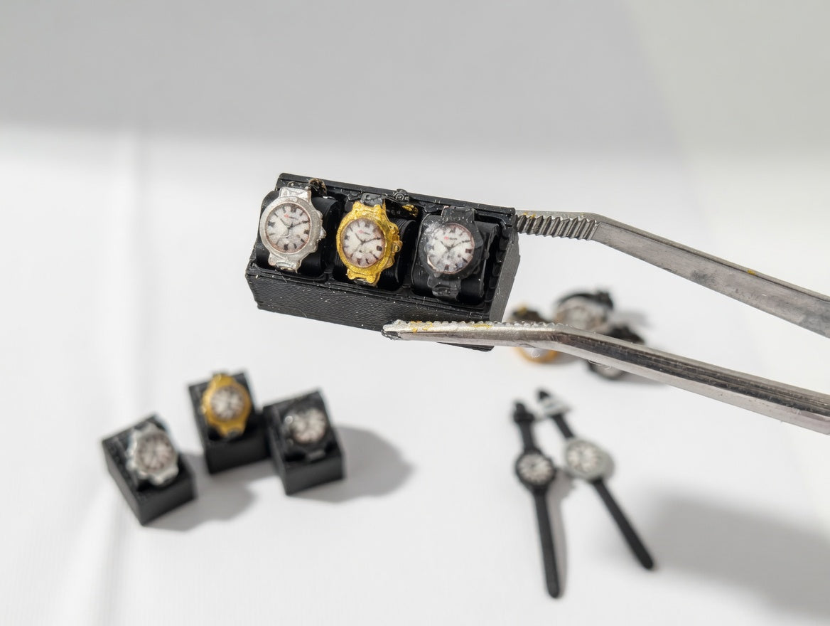 Artist Crafted 1:12 Scale Miniature Watch Collection, Luxury Dollhouse Accessory (Set of 3