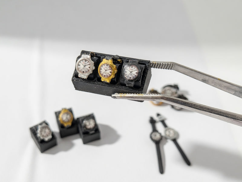 Artist Crafted 1:12 Scale Miniature Watch Collection, Luxury Dollhouse Accessory (Set of 3