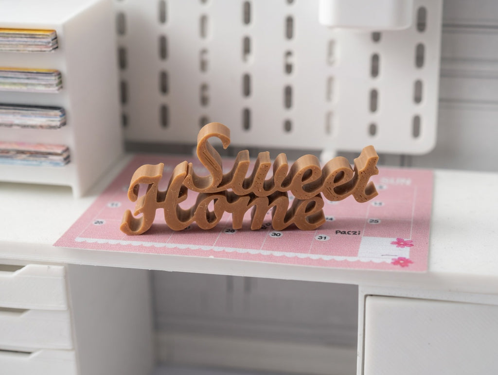 1:12 Scale Soft Light Brown PLA Sweet Home Sign, Dollhouse Nursery Wall Decor