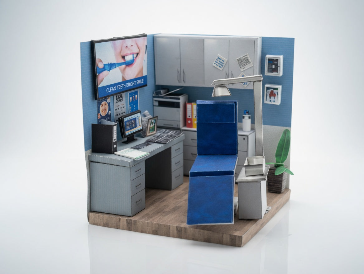 Printable 1:12 Dental Clinic Room Box Kit, DIY Miniature Dentist Office Diorama, Papercraft PDF Download