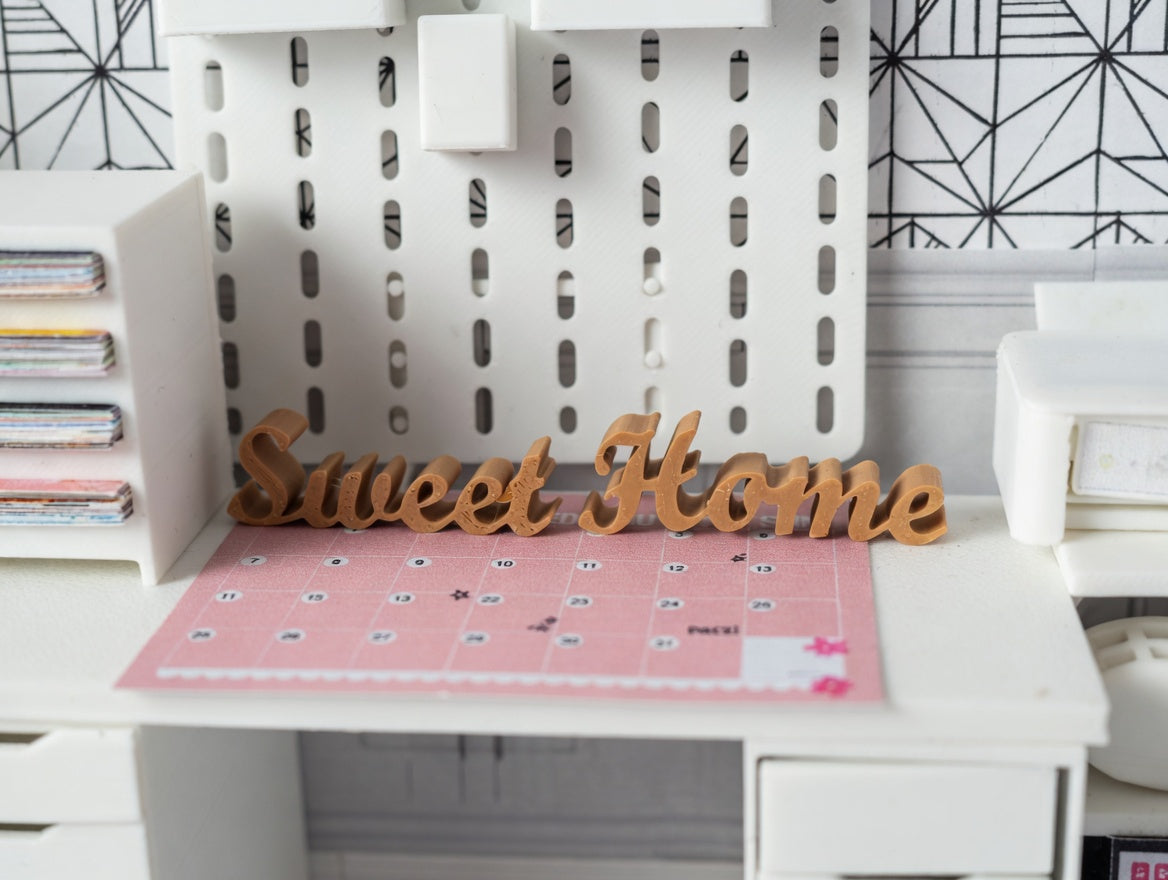 1:12 Scale Soft Light Brown PLA Sweet Home Sign, Dollhouse Nursery Wall Decor