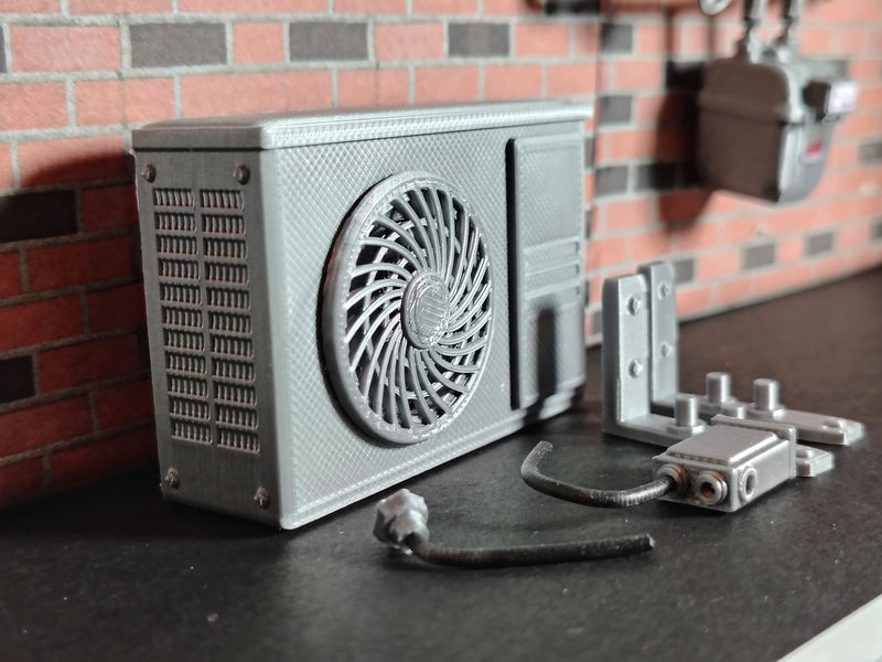 1:12 Miniature AC Unit & Disconnect Box, Handmade HVAC Compressor Wall Mount Prop (Physical Product)