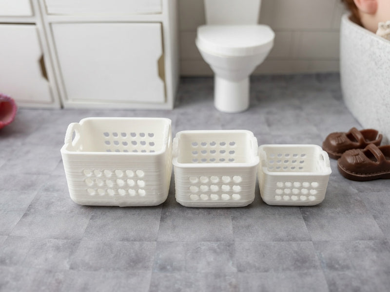 1:12 Miniature 3 in 1 Laundry Basket Set, Tiny Nesting Clothes Hamper Bins,, Bathroom Laundry Organizer (Physical Product)