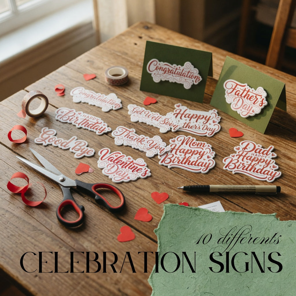 Celebration Signs for Pop-Up Cards — Printable Sentiment Inserts (Congratulations, Happy Birthday, Thank You & More)
