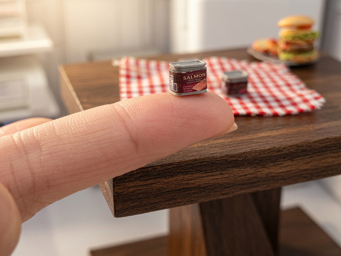 1:12 Dollhouse Miniature Can of Ham, Salmon and Tuna Tiny Can Food with Openable Lid – Physical Product | Banana Six