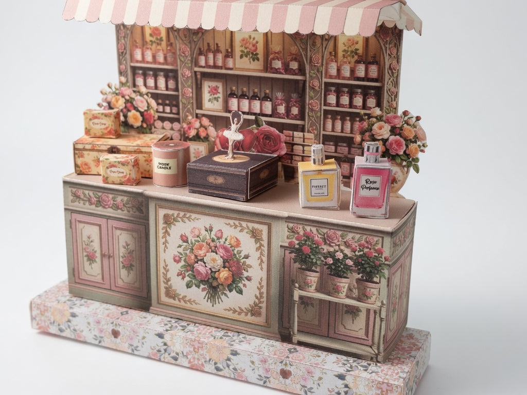 Rose Corner Perfume Boutique Diorama Kit, 3D Miniature Papercraft (PDF Download)