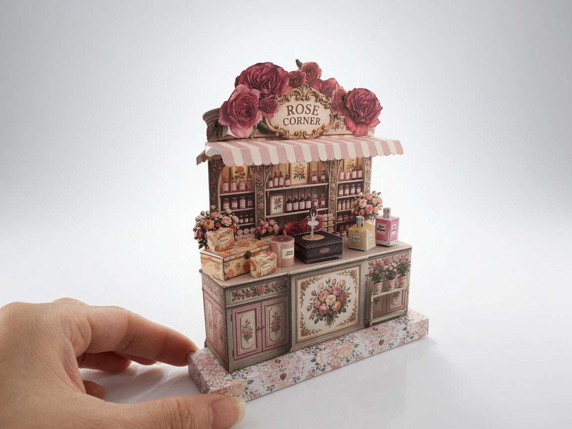 Rose Corner Perfume Boutique Diorama Kit, 3D Miniature Papercraft (PDF Download)