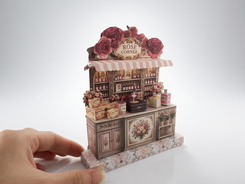 Rose Corner Perfume Boutique Diorama Kit, 3D Miniature Papercraft (PDF Download)