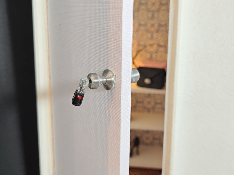 1:12 Scale Classic Doorknob with Key and Fob Set, Tiny Metallic Door Handle Lockset, Dollhouse Entryway Modern Home Hardware Diorama Prop