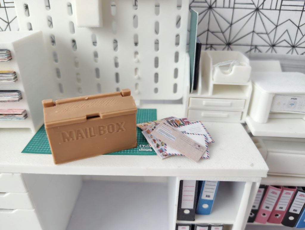1:12 Scale Dollhouse Mailbox Set, Wall-Mounted FDM Post Box with Envelopes (Physical Product)