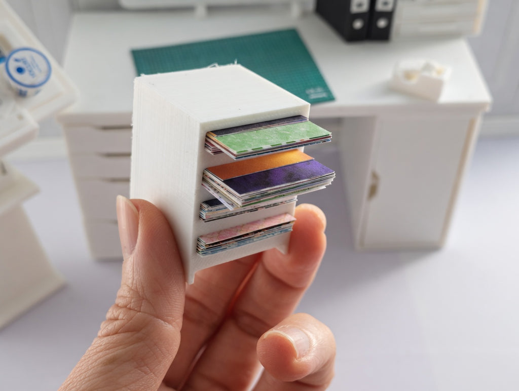 1:12 Scale Miniature White Paper Organizer with 77 pieces colorful card stock paper (Physical Product)
