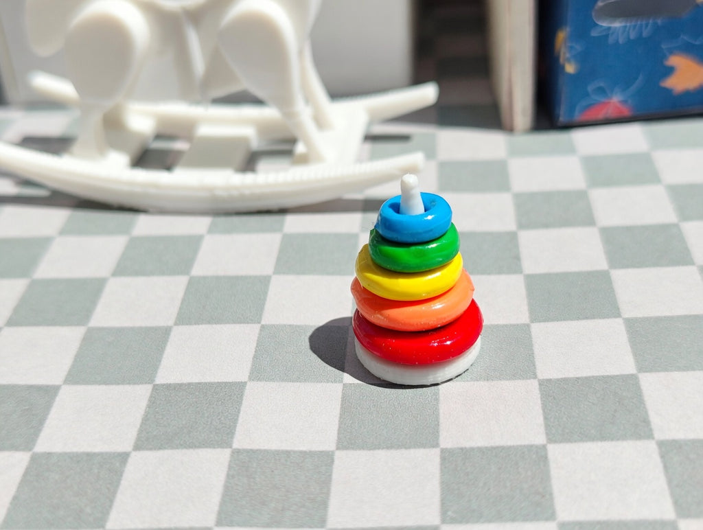 1:12 Scale Miniature Ring Stacker Toy, Colorful 5-Piece Interactive Dollhouse Nursery Decor (Physical Product)