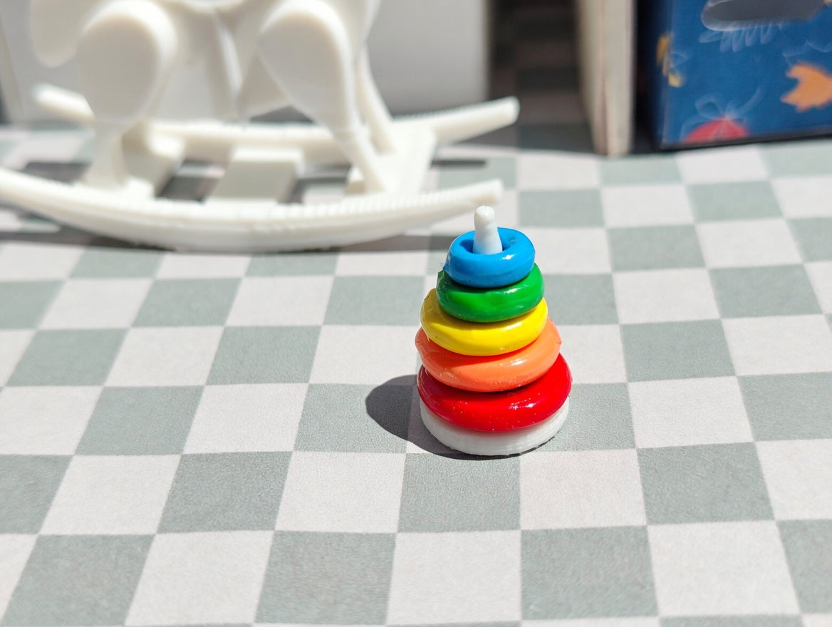 1:12 Scale Miniature Ring Stacker Toy, Colorful 5-Piece Interactive Dollhouse Nursery Decor (Physical Product)