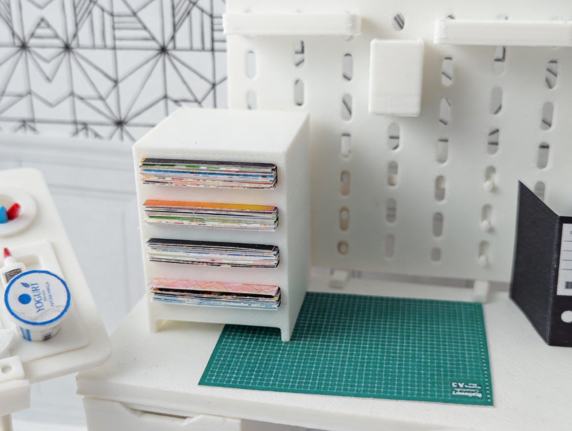 1:12 Scale Miniature White Paper Organizer with 77 pieces colorful card stock paper (Physical Product)
