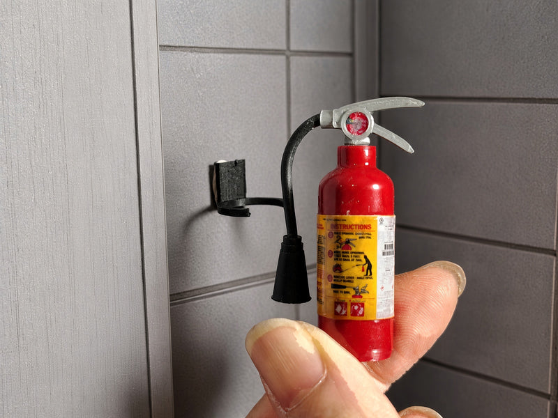 1:12 Realistic Fire Extinguisher with Wall Mount, Handmade Tiny Safety Equipment, Dollhouse Garage Office Workshop Diorama(Physical Product)