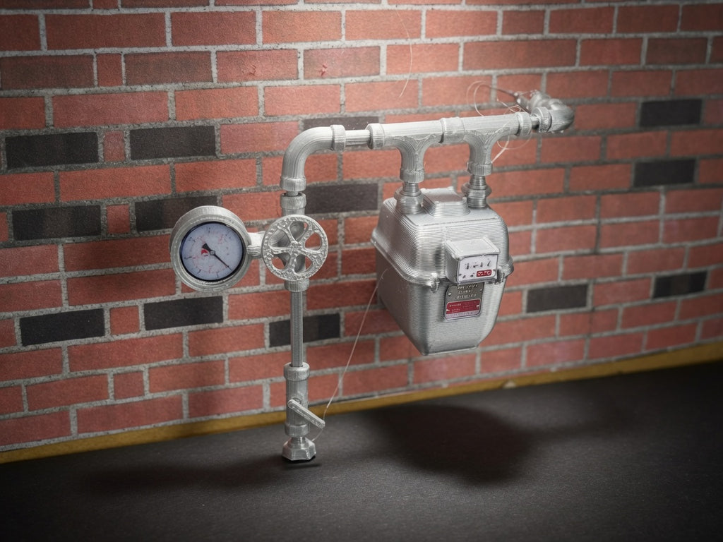 1:12 Scale Miniature Gas Pipe System Kit, Utility Meter Iron Pipes Valves Modular Assembly Dollhouse Industrial Exterior Basement Accessory