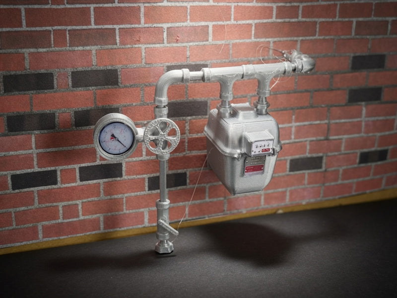 1:12 Scale Miniature Gas Pipe System Kit, Utility Meter Iron Pipes Valves Modular Assembly Dollhouse Industrial Exterior Basement Accessory