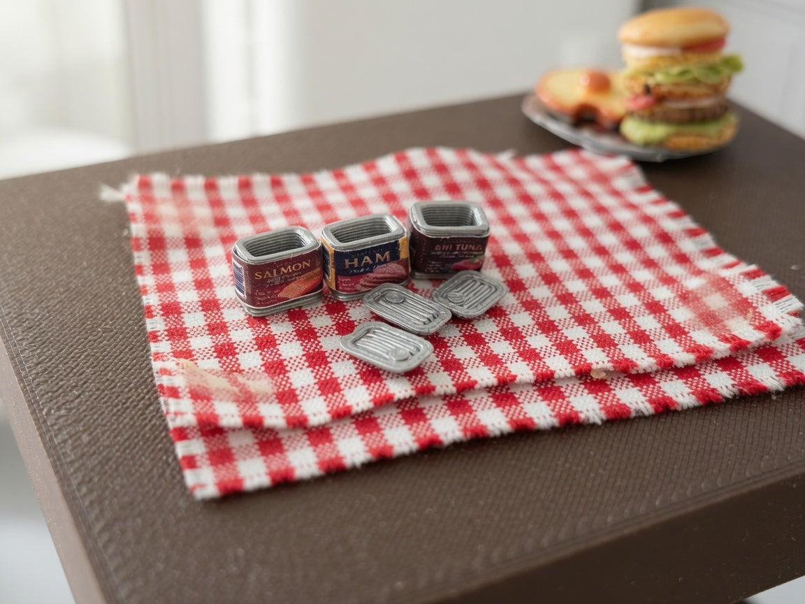 1:12 Dollhouse Miniature Can of Ham, Salmon and Tuna Tiny Can Food with Openable Lid – Physical Product | Banana Six