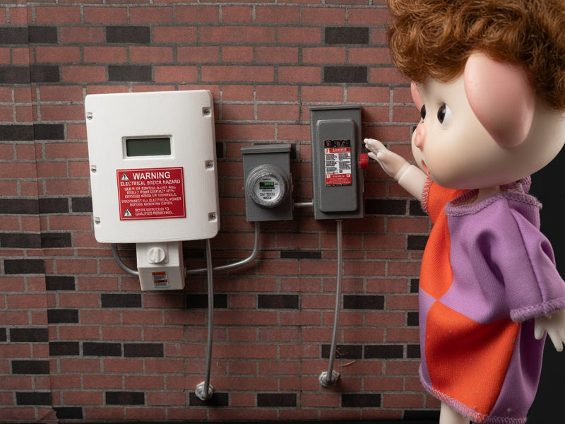 1:12 Solar Inverter and Electric Meter Set, Tiny Utility Disconnect Switch Box, Dollhouse Outdoor Exterior Wall Electrical Miniature (Physical Product)