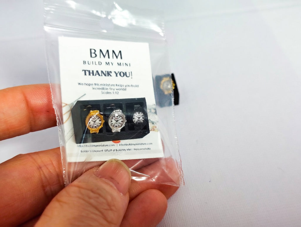 Artist Crafted 1:12 Scale Miniature Watch Collection, Luxury Dollhouse Accessory (Set of 3