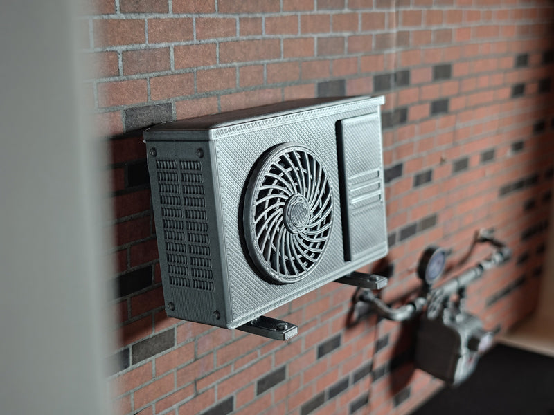 1:12 Miniature AC Unit & Disconnect Box, Handmade HVAC Compressor Wall Mount Prop (Physical Product)