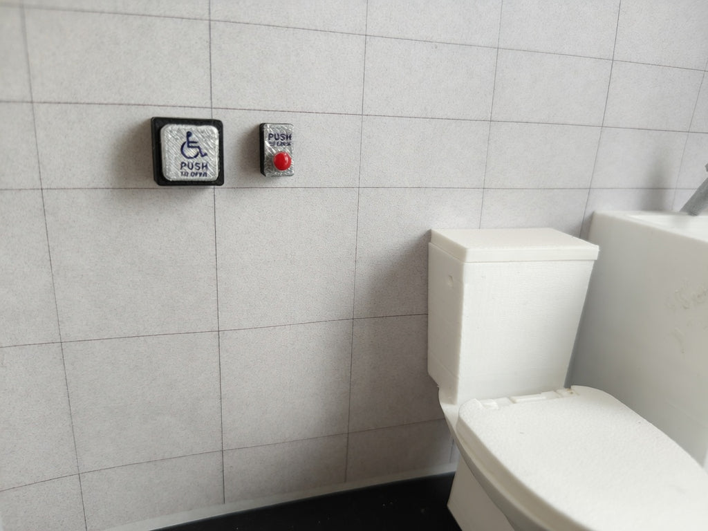 1:12 Scale Public Restroom Automatic Door Opener and Push to Lock Buttons, Tiny Accessible Washroom Commercial Bathroom