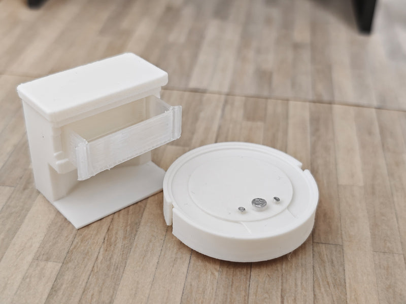 1:12 Scale Miniature Robot Vacuum Cleaner with Charging Dock, Tiny Smart Home Appliance (Physical Product)