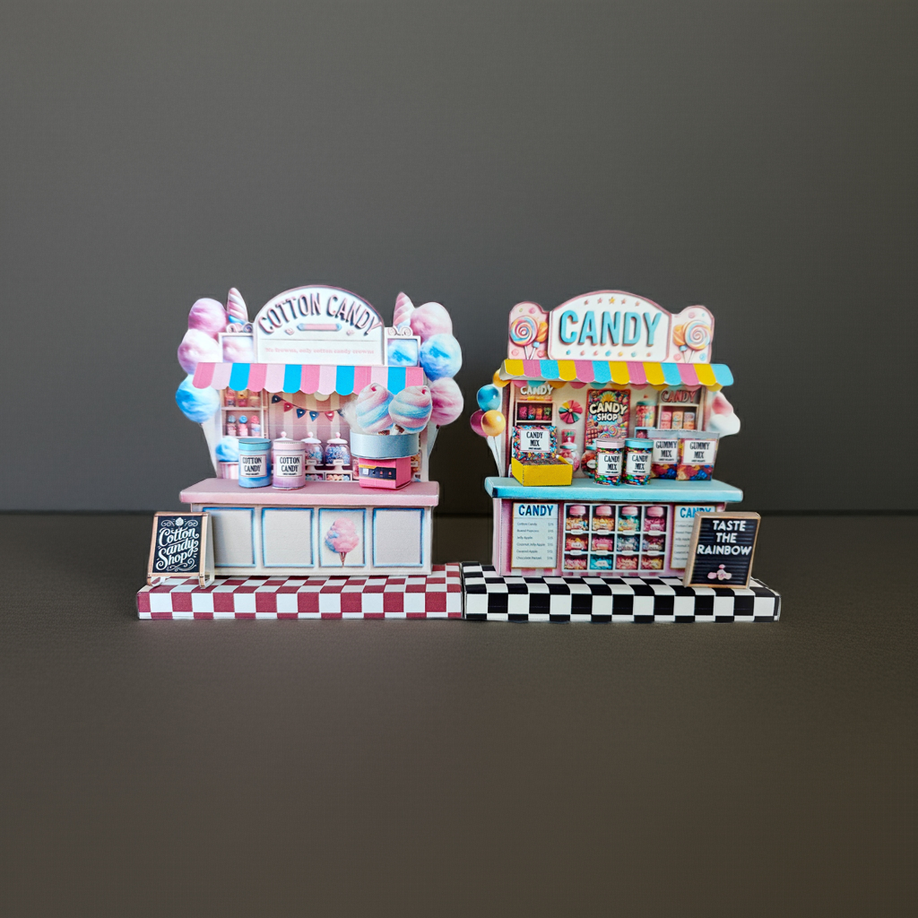 - PickScene Pinky Cotton Candy Shop- DIY miniature scenery kit, instant download template, gift, miniature