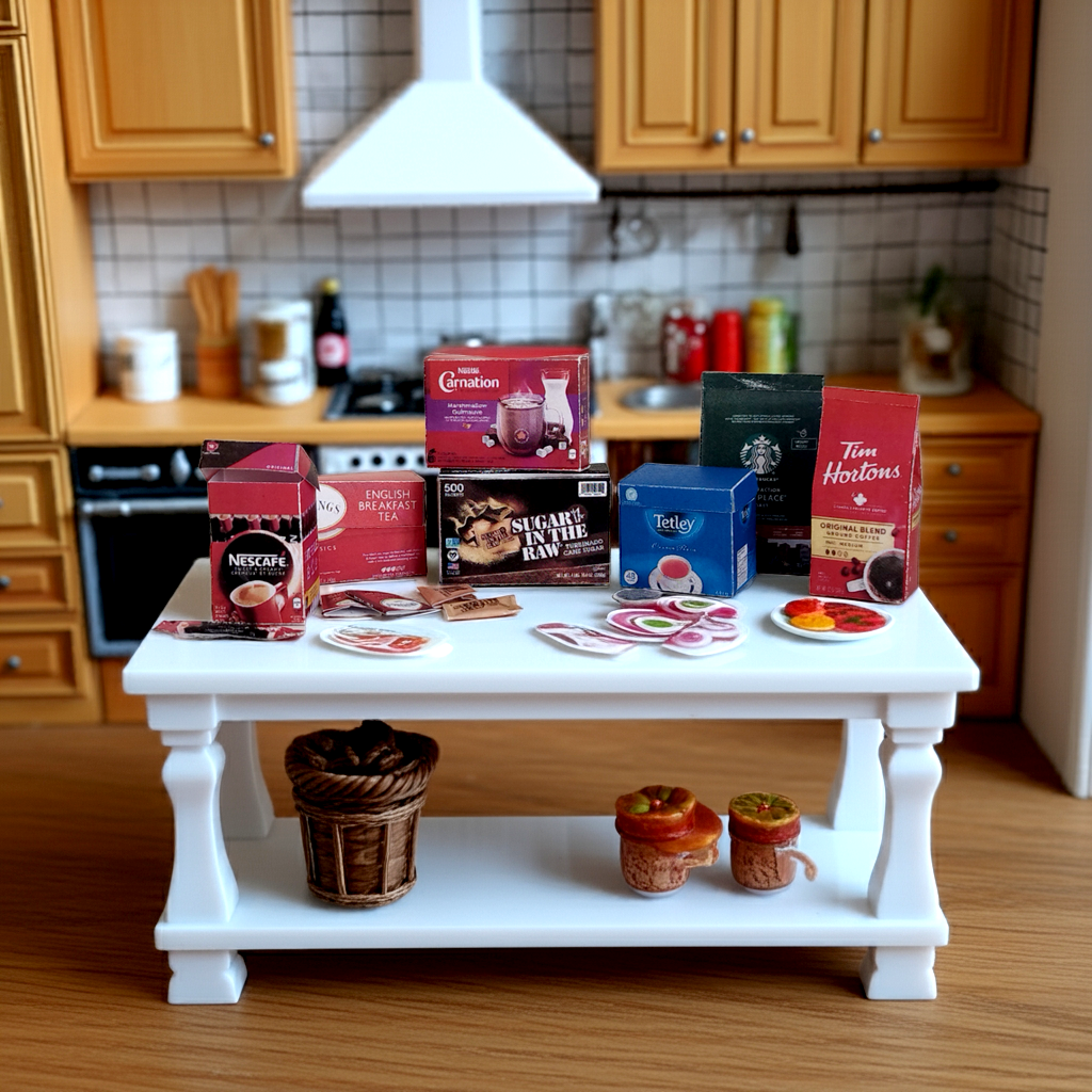 11 items, 1 :6 Hot tea, coffee with sugar, printable pantry, individual tea bags, coffee bags and sugar, printable miniature template