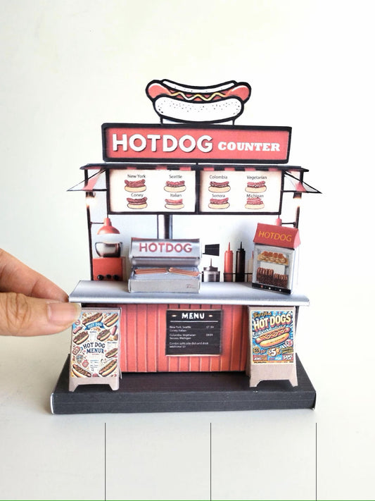 - Hot dog Counter- DIY miniature kit, instant download template, gift, miniature models, Hotdog machine, children project