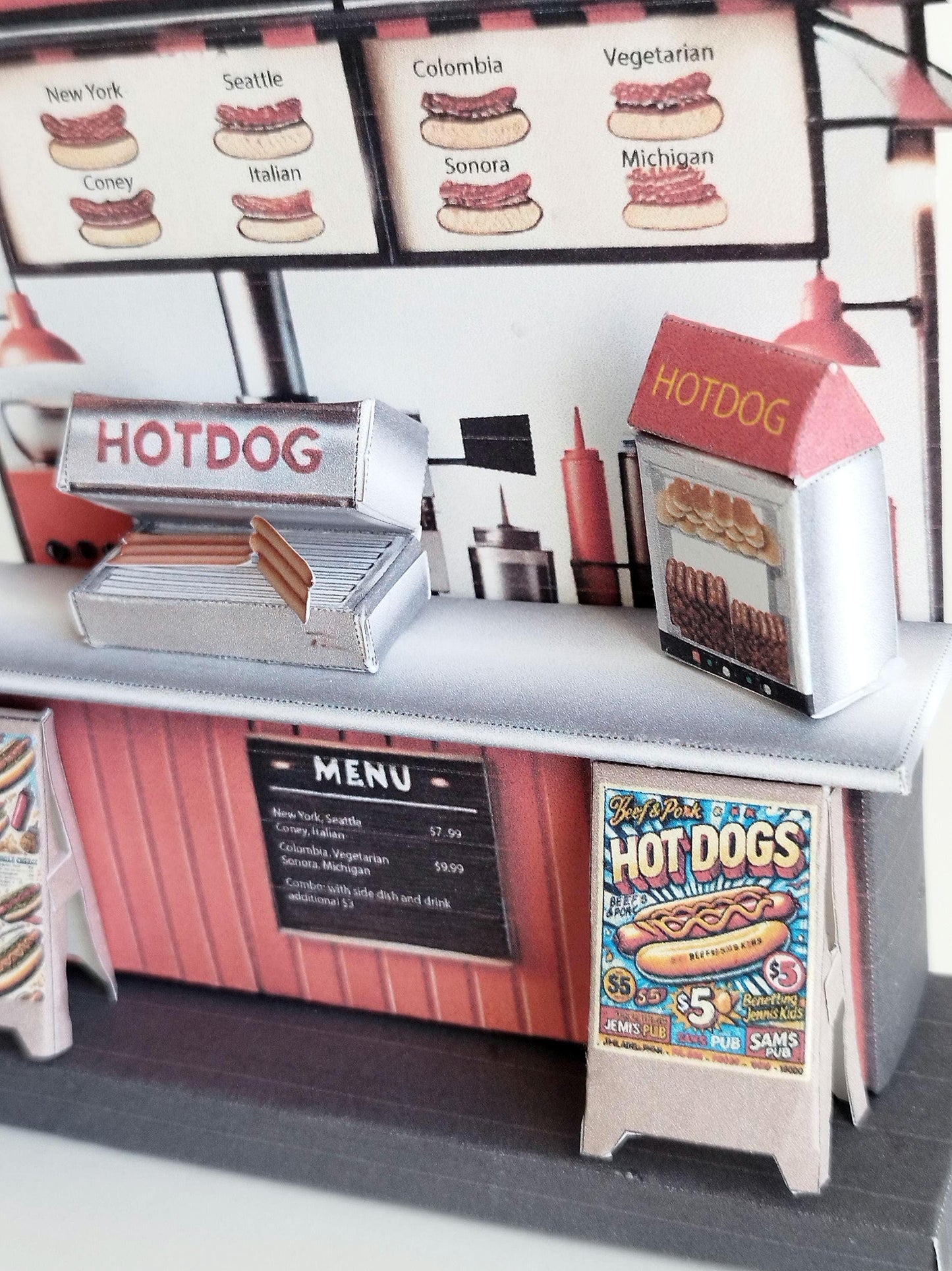 - Hot dog Counter- DIY miniature kit, instant download template, gift, miniature models, Hotdog machine, children project