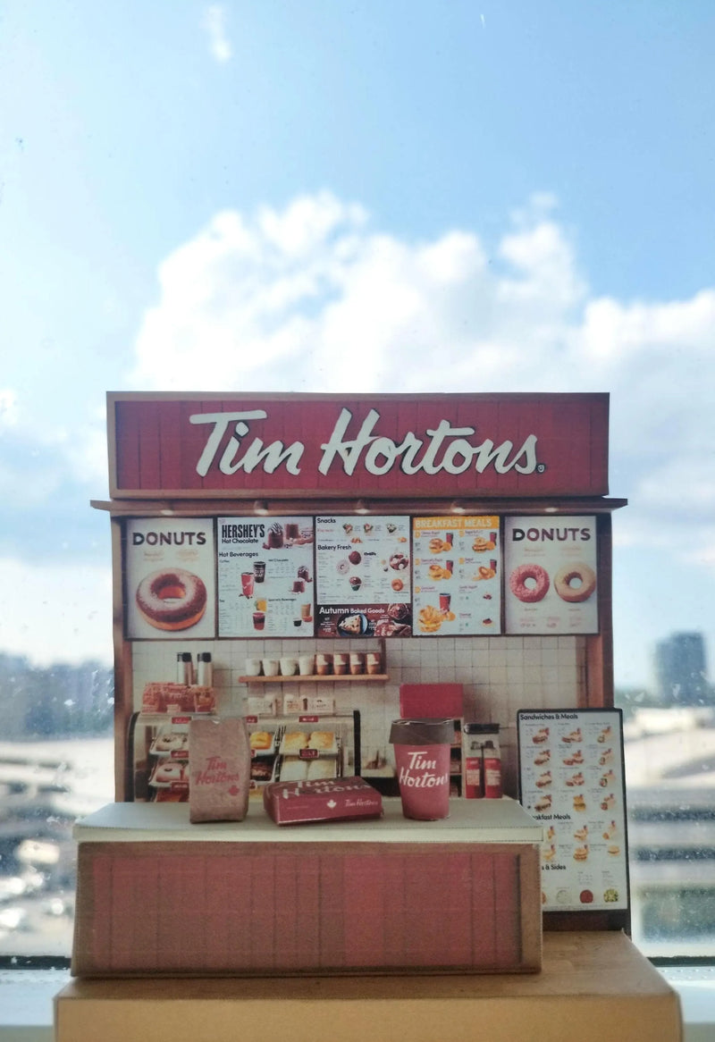 Tim Hortons coffee shop-  DIY scenery miniature craft kit,,coffee cup, donut box, bag