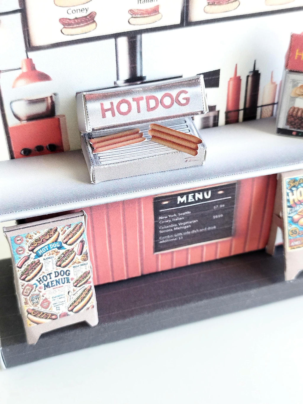 Hot dog Counter- DIY miniature kit, instant download template, gift, miniature models, Hotdog machine, children project