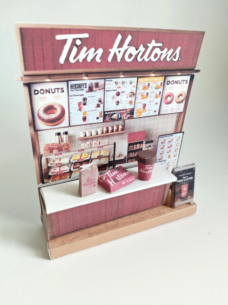 Tim Hortons coffee shop-  DIY scenery miniature craft kit,,coffee cup, donut box, bag