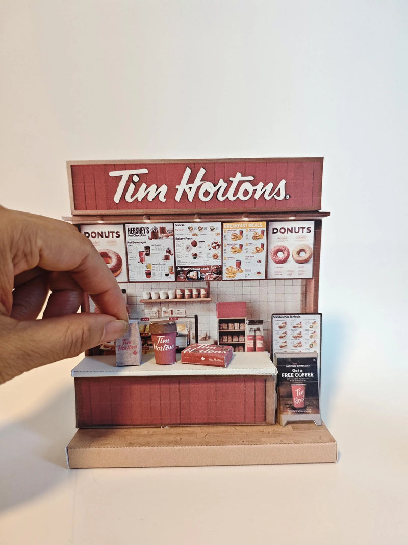 Tim Hortons coffee shop-  DIY scenery miniature craft kit,,coffee cup, donut box, bag