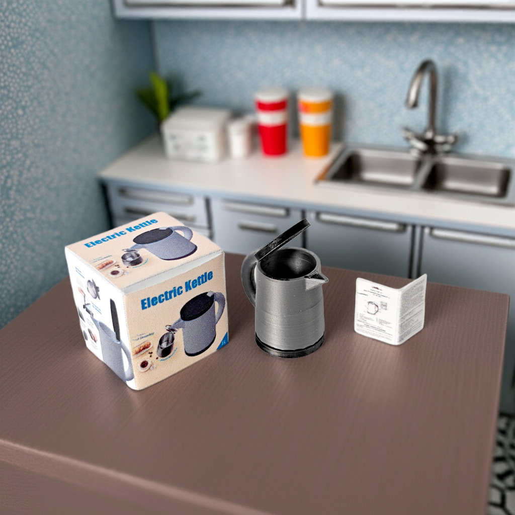 3D printing STL - 1:12 openable Electric Kettle plus box and Manuel, mini water pot, mini pot, kitchen, applicants, cooking scene