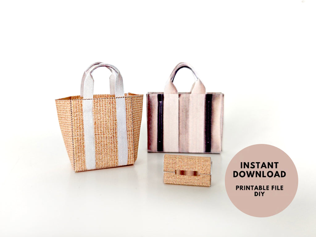 Add flair to your dollhouse or diorama with this 1:6 scale set of 3 linen tote shopping bags, including grocery bags, mini bags, and a mini wallet. Perfect for miniature department store scenes and collectors.
This printable miniatures is available in a 1:6 play scale, perfect for enhancing your doll and miniature playing experience.

