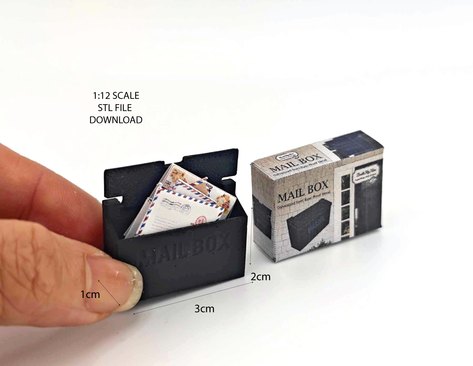 1:12 Miniature Mailbox for Main Door — 3D Print STL File with Envelope & Flyer, Dollhouse Accessories