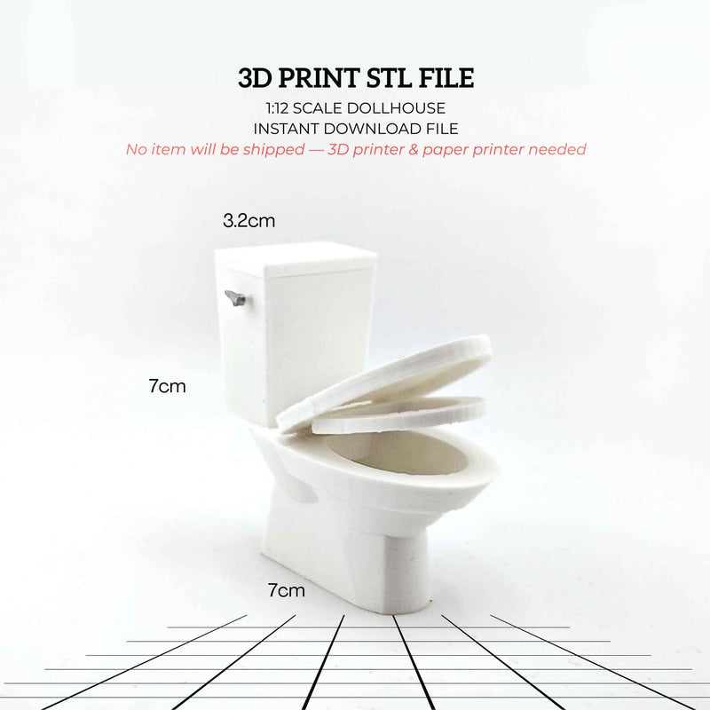 1:12 Toilet Seat STL File | Dollhouse Bathroom, Washroom & Restroom Miniature Diorama