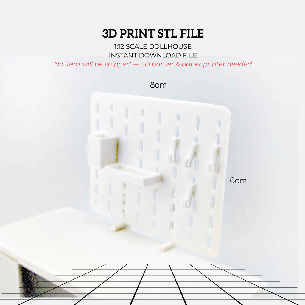 11:12 Miniature Pegboard Combination STL File — Dollhouse Office Equipment with Printable Accessories for Diorama Display