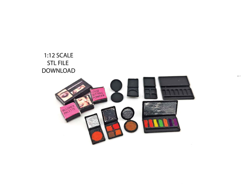 1:12 Make up palette cosmetic set, cosmetic, doll bed room, doll fashion , decoration, clay make up, foundation, eye shadow,  blusher, 3d print, stl