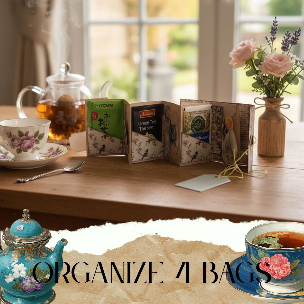 Mini Junk folio booklet - florist Tea time, one palm size folio kit, Ephemeras, paper crafting, junk journal, scrapbook , 7 pages 1 style