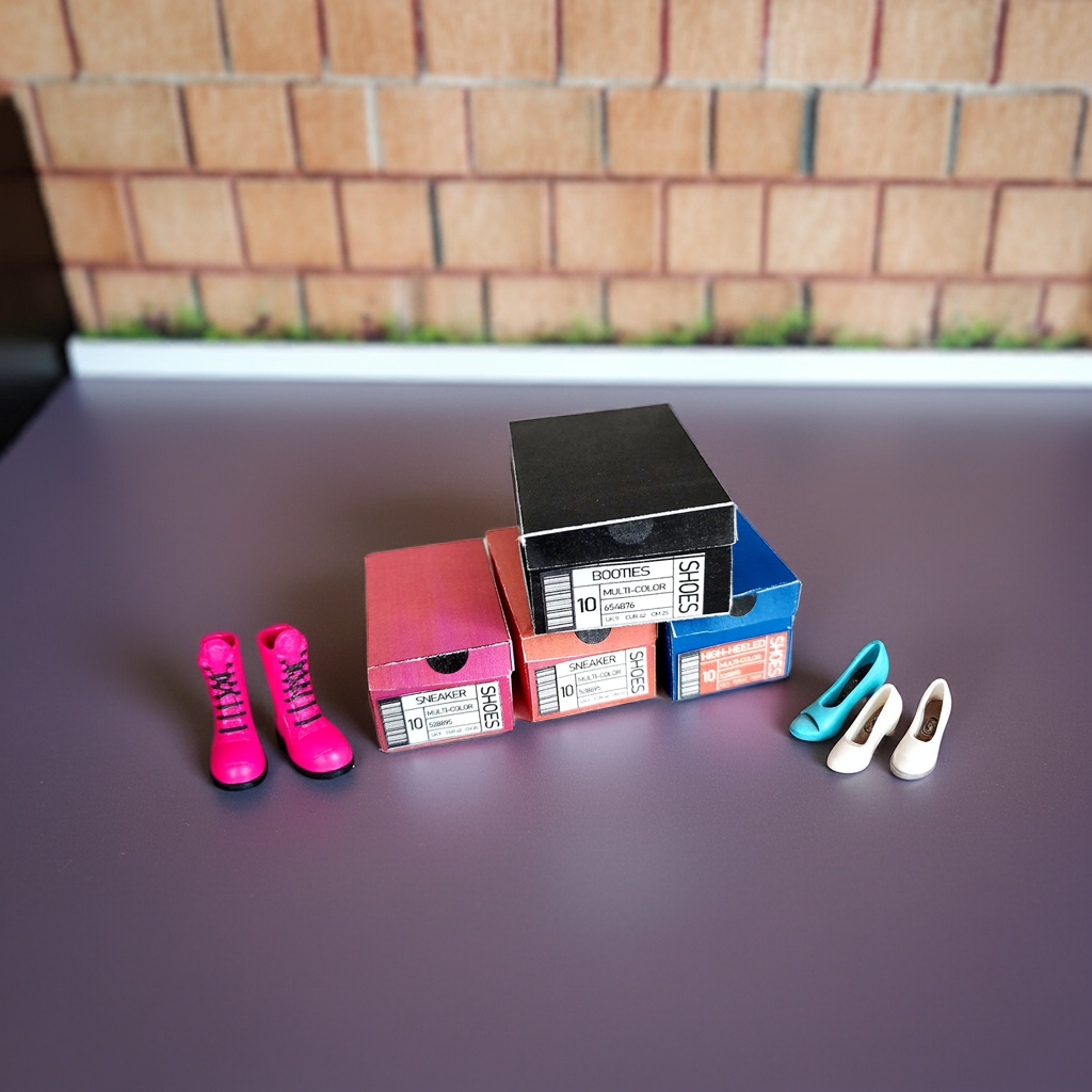 1:6 4 styles Open shoes boxes, Containers for Doll and Barbie boots, booties, sneakers, high heel shoes, sticker separated